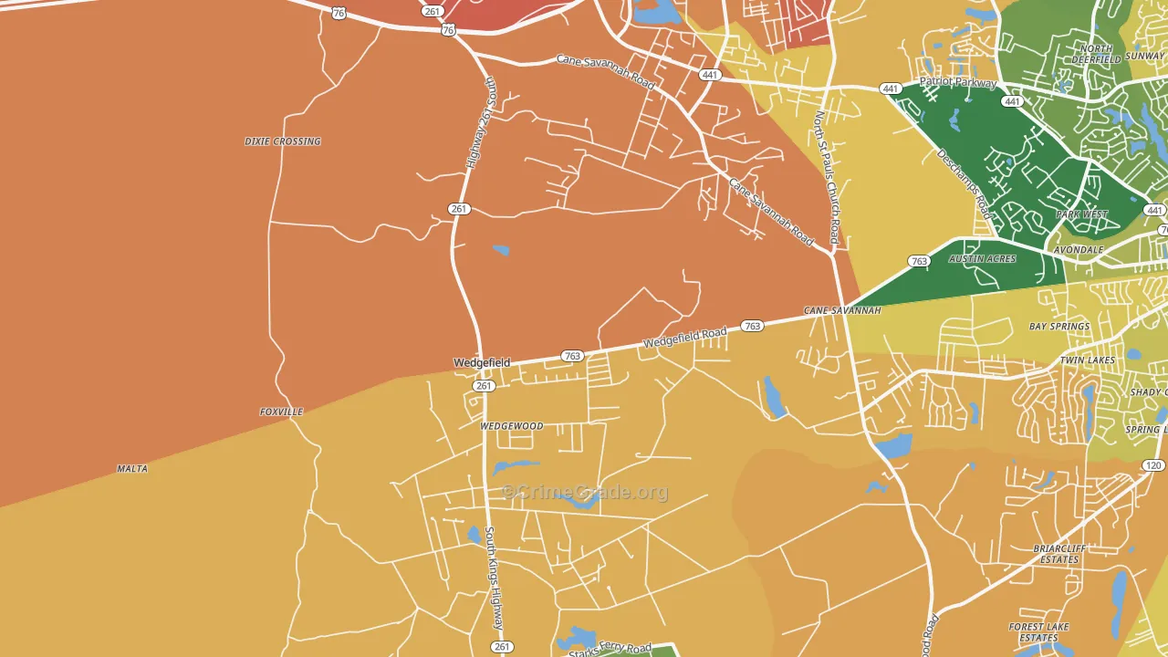 Wedgefield, SC Map of Vandalism Rates