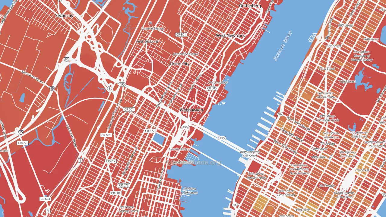 Weehawken, NJ Map of Vandalism Rates
