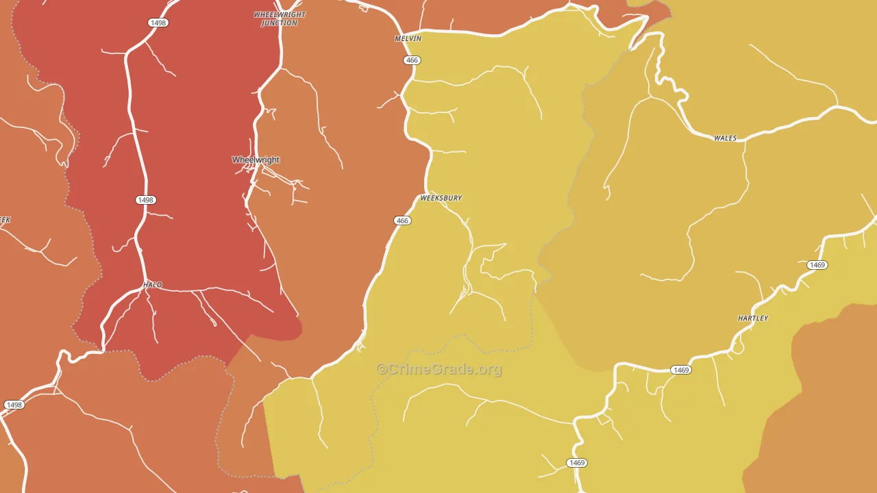 Weeksbury, KY Map of Vandalism Rates