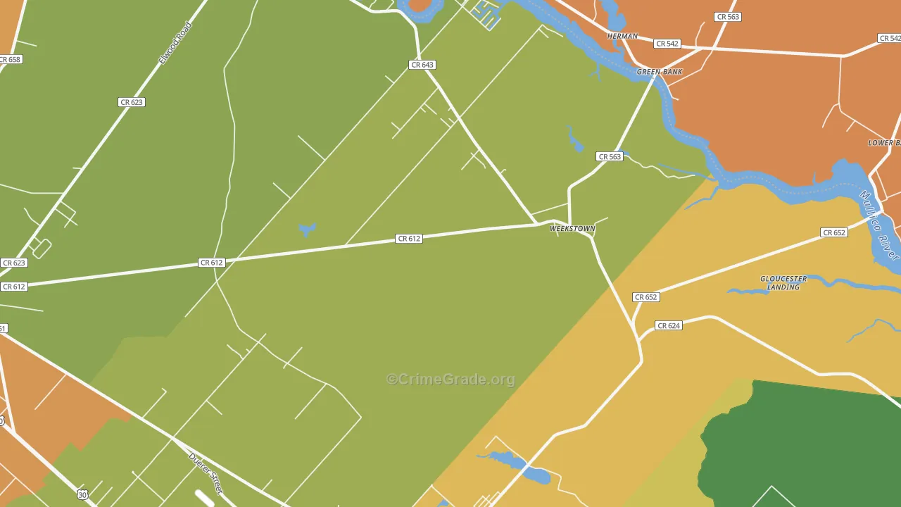 Weekstown, NJ Map of Vandalism Rates