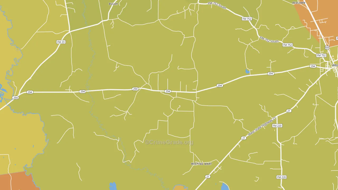 Weeping Mary, TX Map of Vandalism Rates