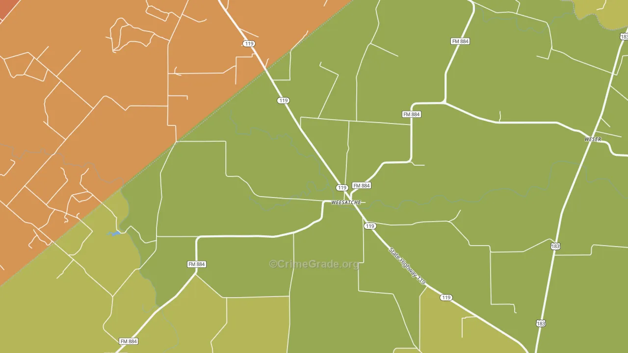 Weesatche, TX Map of Vandalism Rates