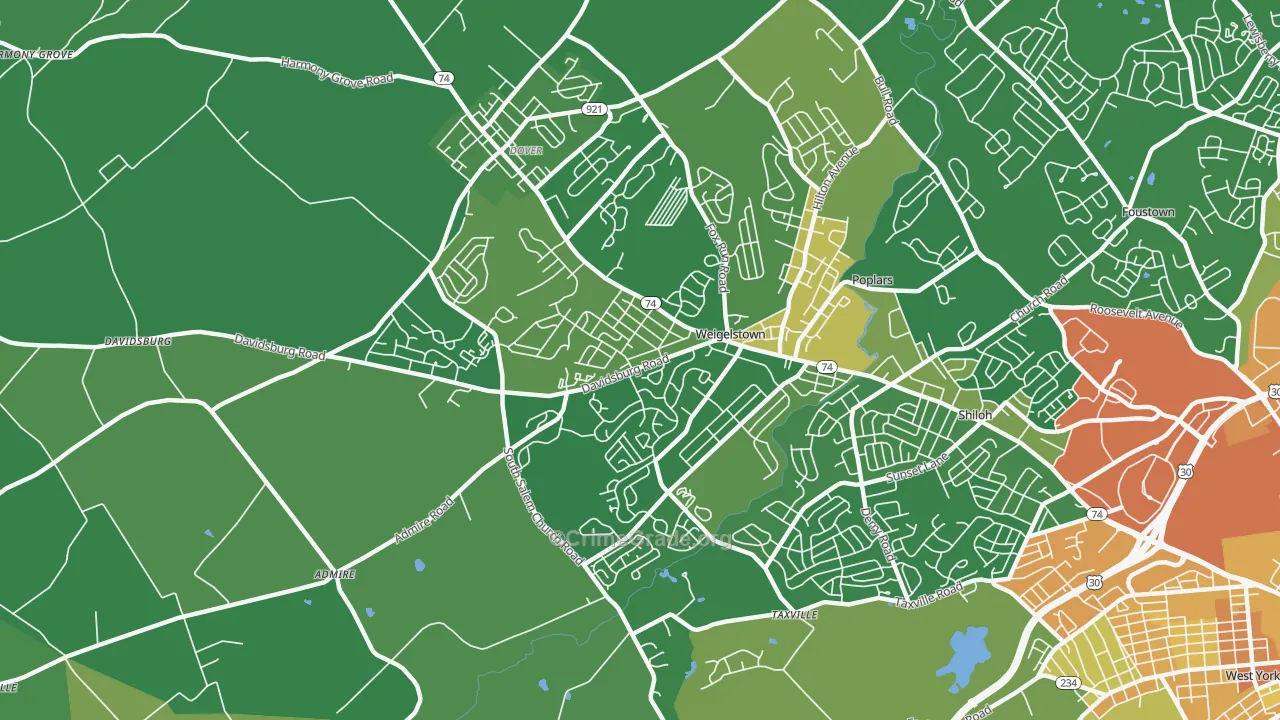 Weigelstown, PA Map of Vandalism Rates