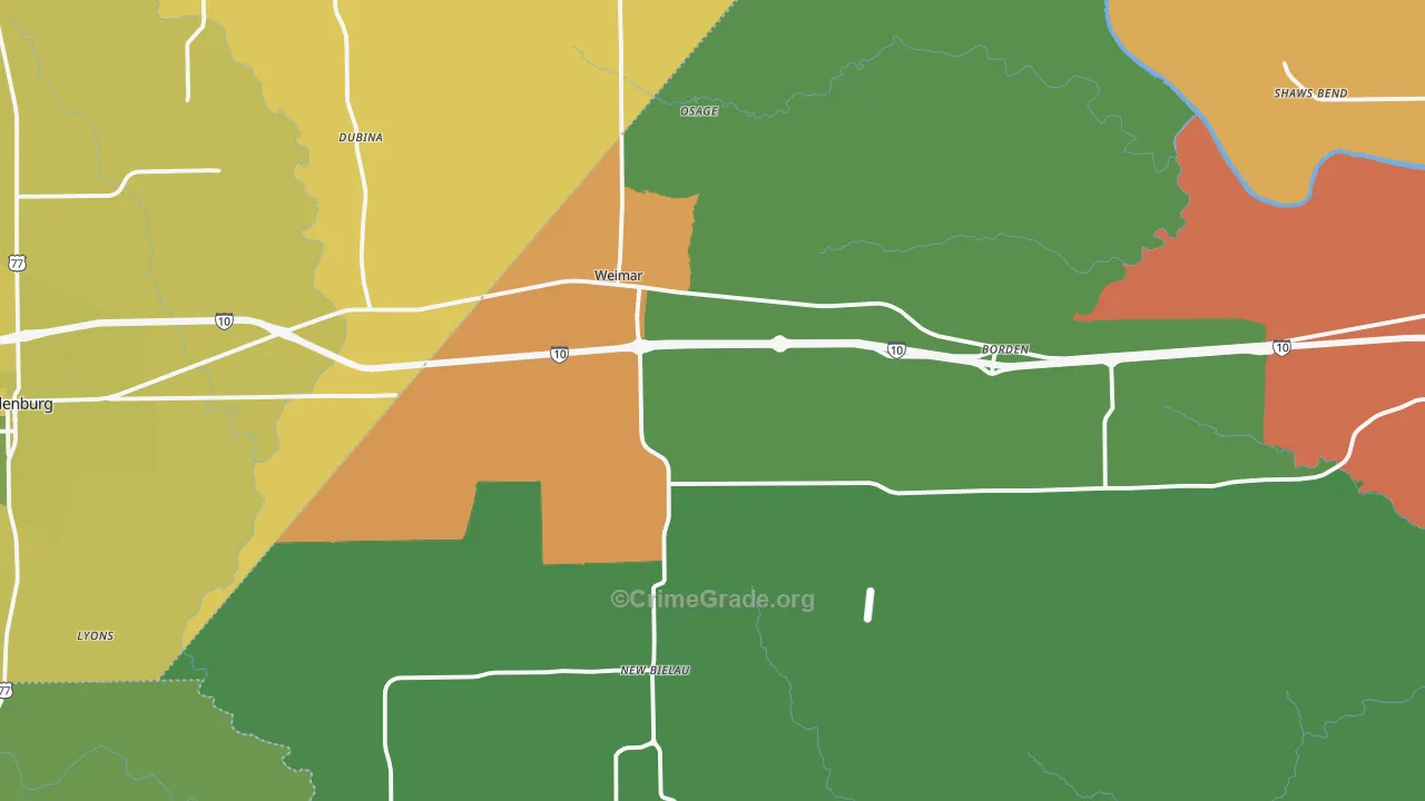 Weimar, TX Map of Vandalism Rates