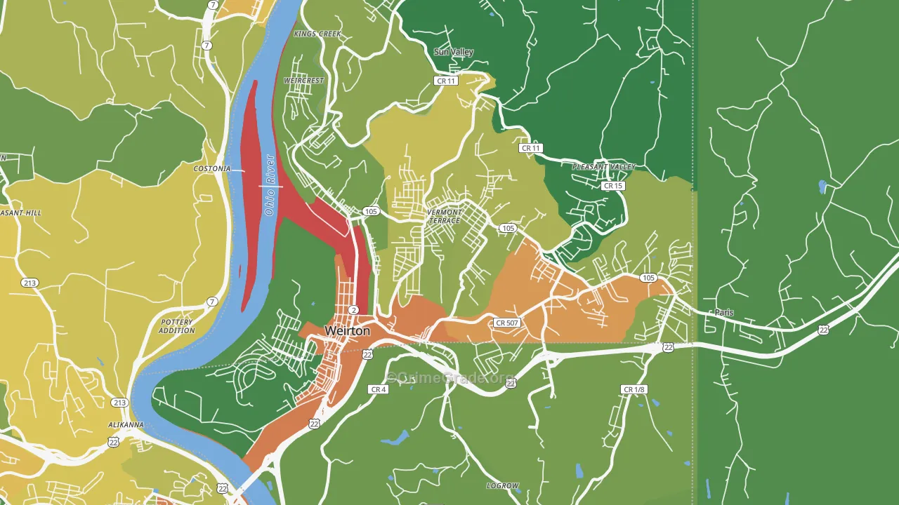 Weirton, WV Map of Vandalism Rates