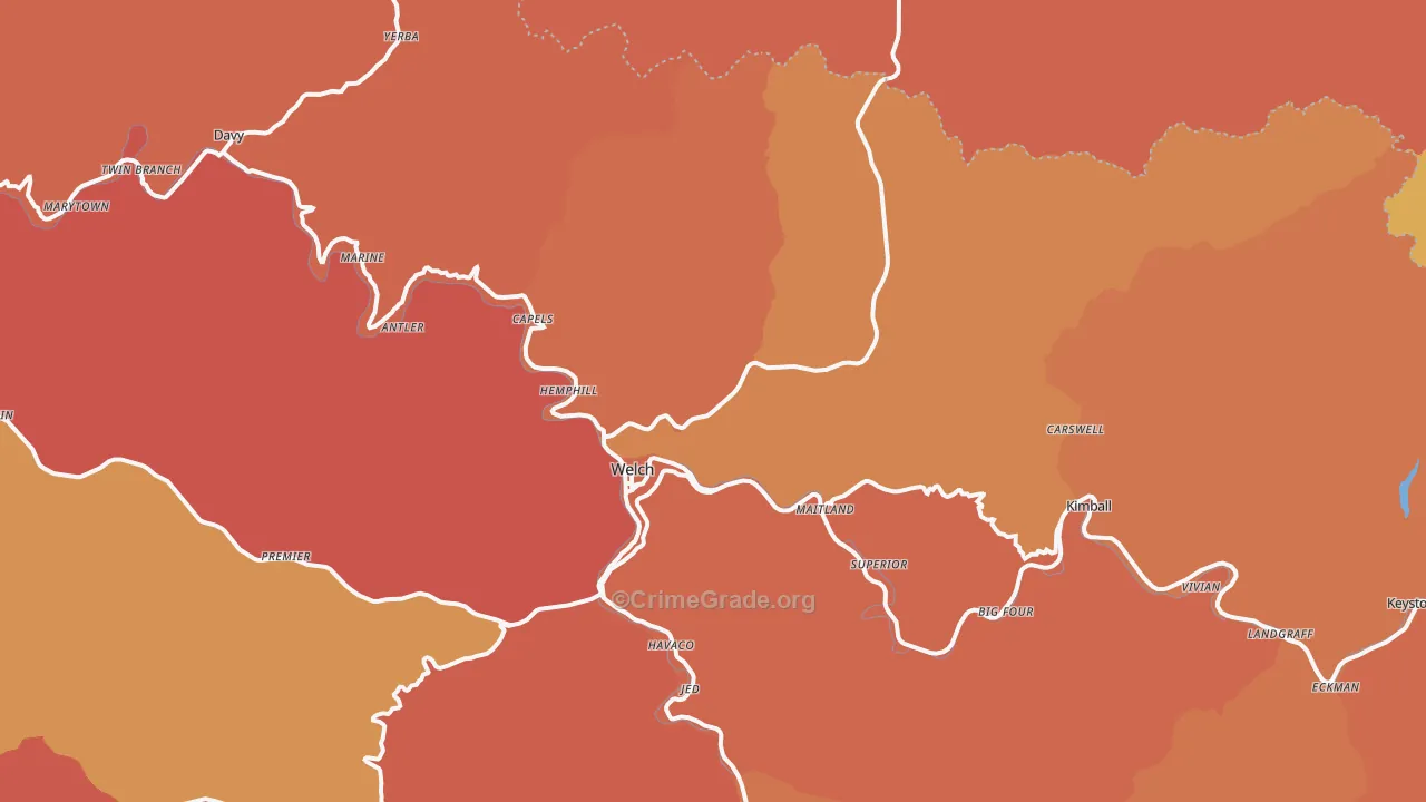 Welch, WV Map of Vandalism Rates