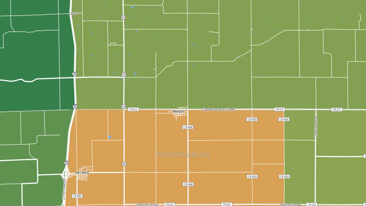 Weldon, IA Map of Vandalism Rates