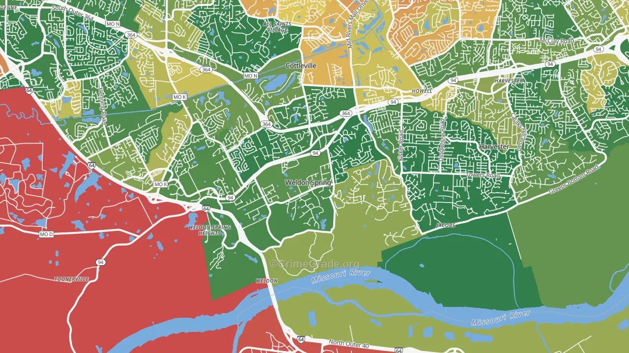 Weldon Spring, MO Map of Vandalism Rates