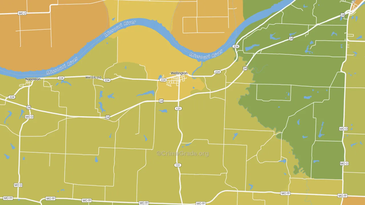 Wellington, MO Map of Vandalism Rates