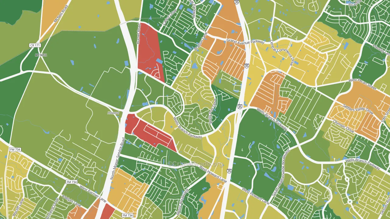 Wells Branch, TX Map of Vandalism Rates
