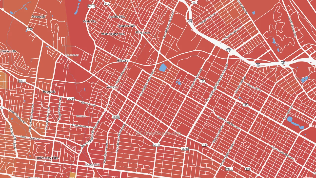 Wells-Goodfellow, St. Louis, MO Map of Vandalism Rates