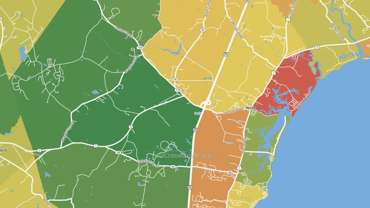 Wells, ME Map of Vandalism Rates