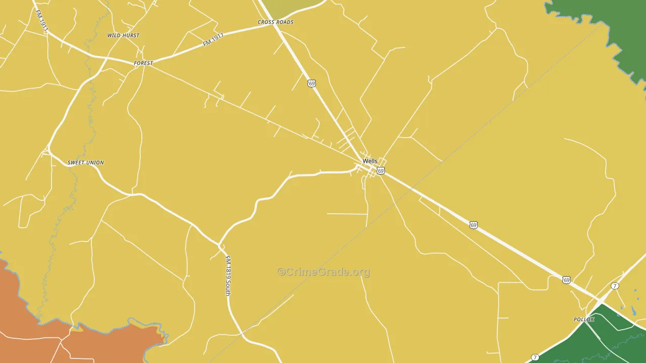 Wells, TX Map of Vandalism Rates