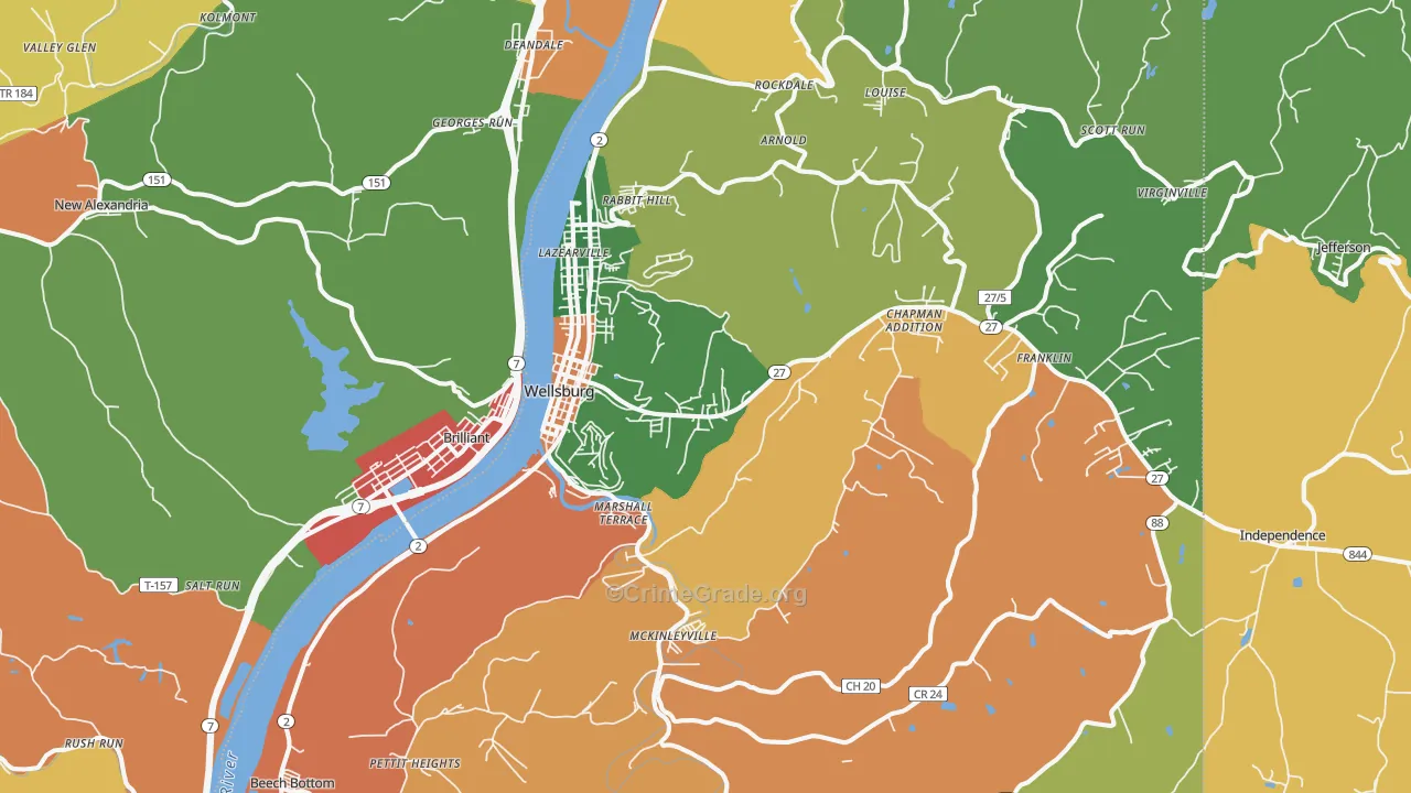 Wellsburg, WV Map of Vandalism Rates