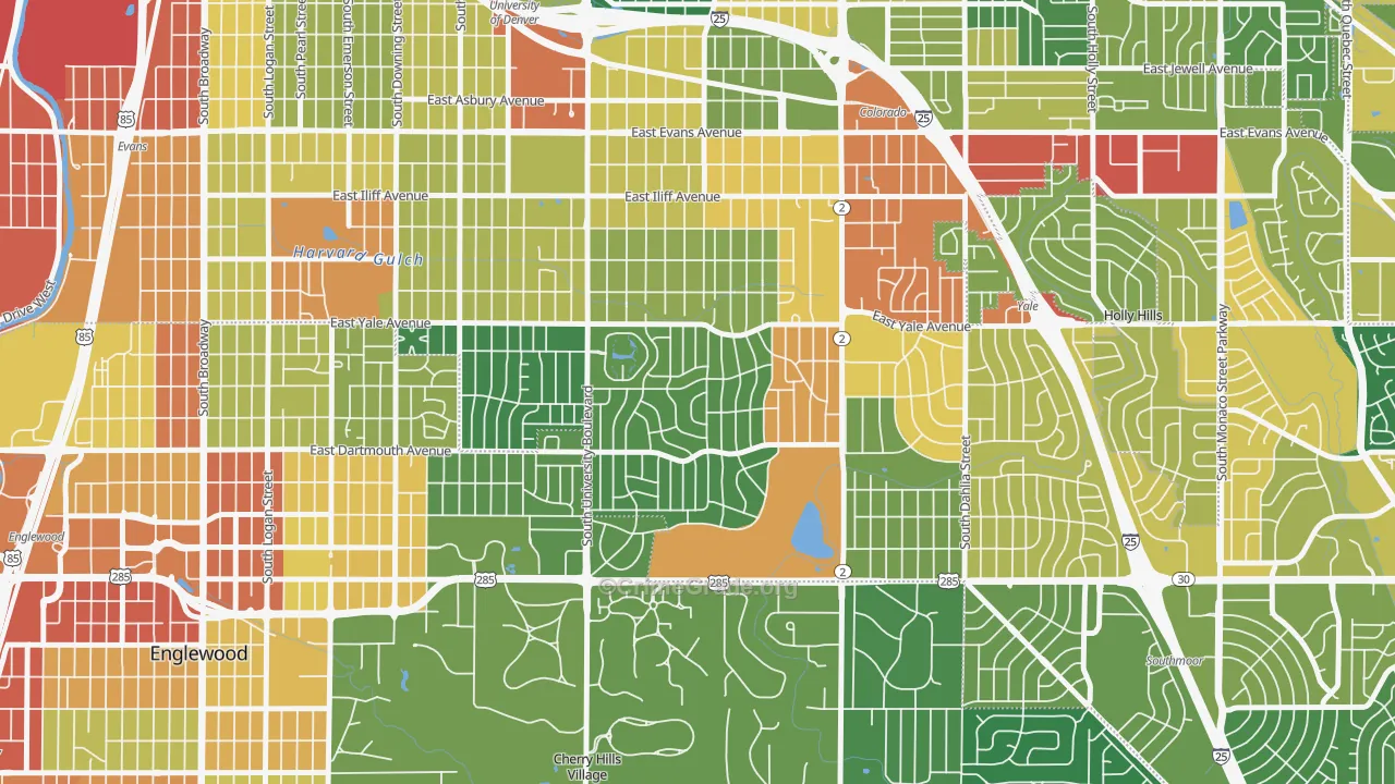 Wellshire, Denver, CO Map of Vandalism Rates
