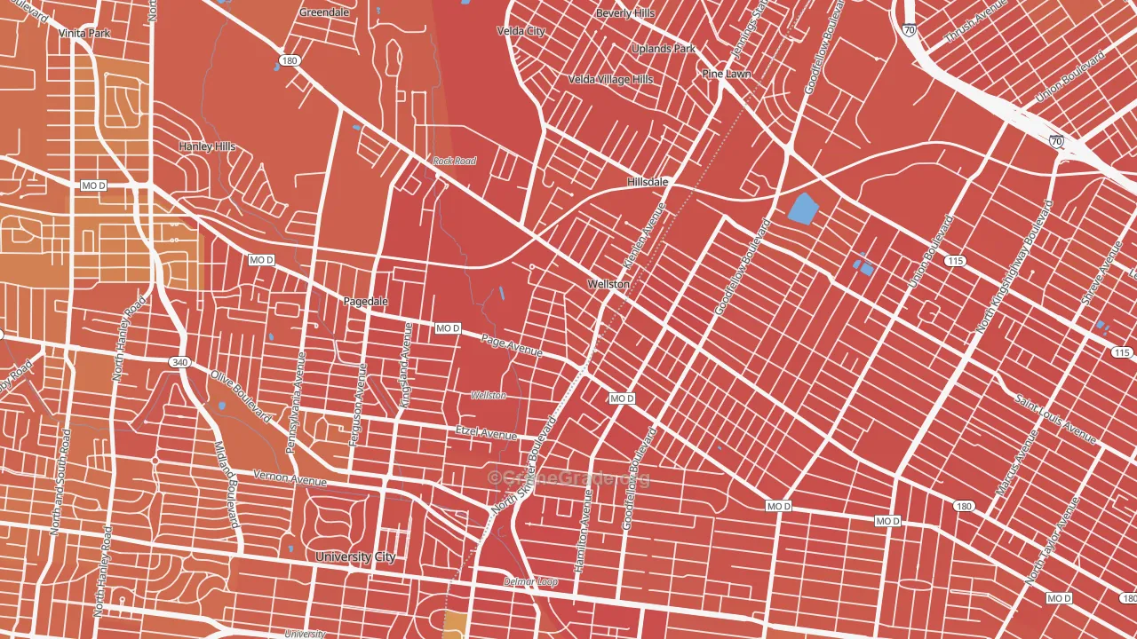 Wellston, MO Map of Vandalism Rates