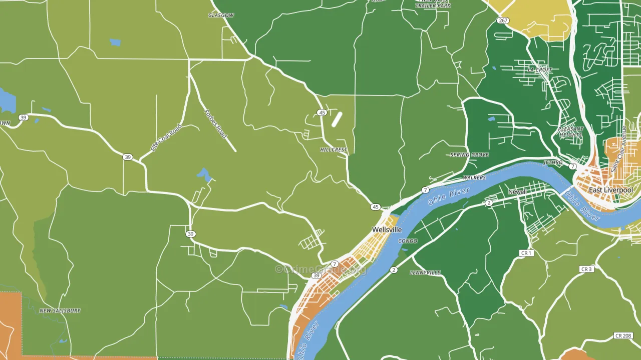 Wellsville, OH Map of Vandalism Rates