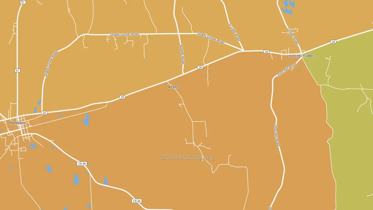 Wende, AL Map of Vandalism Rates