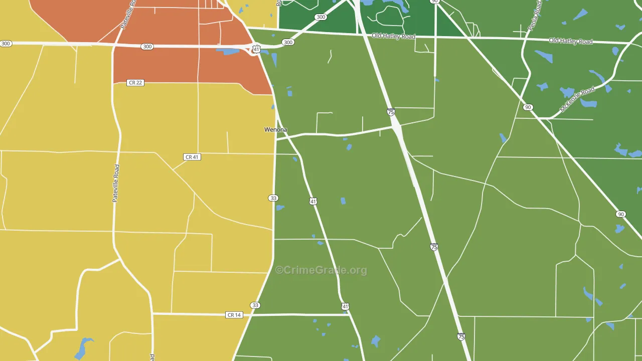 Wenona, GA Map of Vandalism Rates