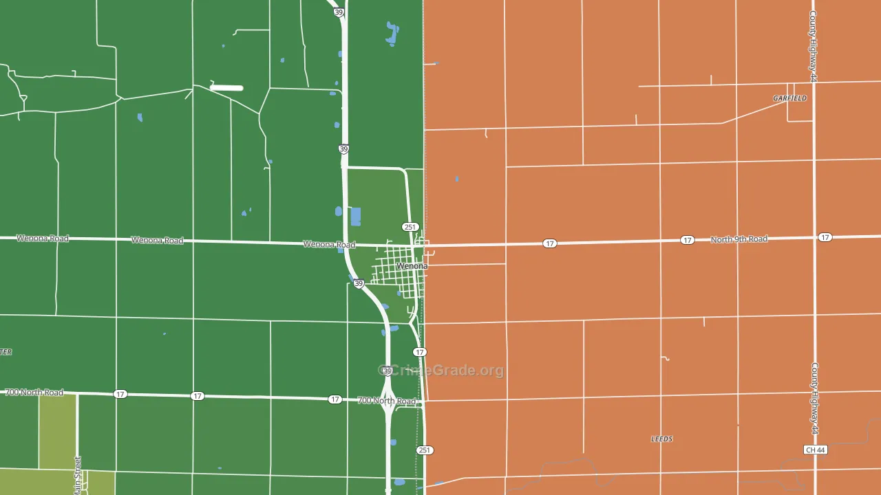 Wenona, IL Map of Vandalism Rates
