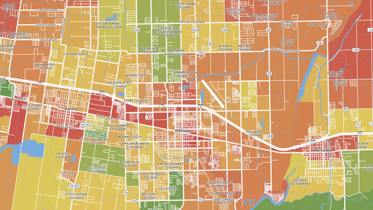 Weslaco, TX Map of Vandalism Rates