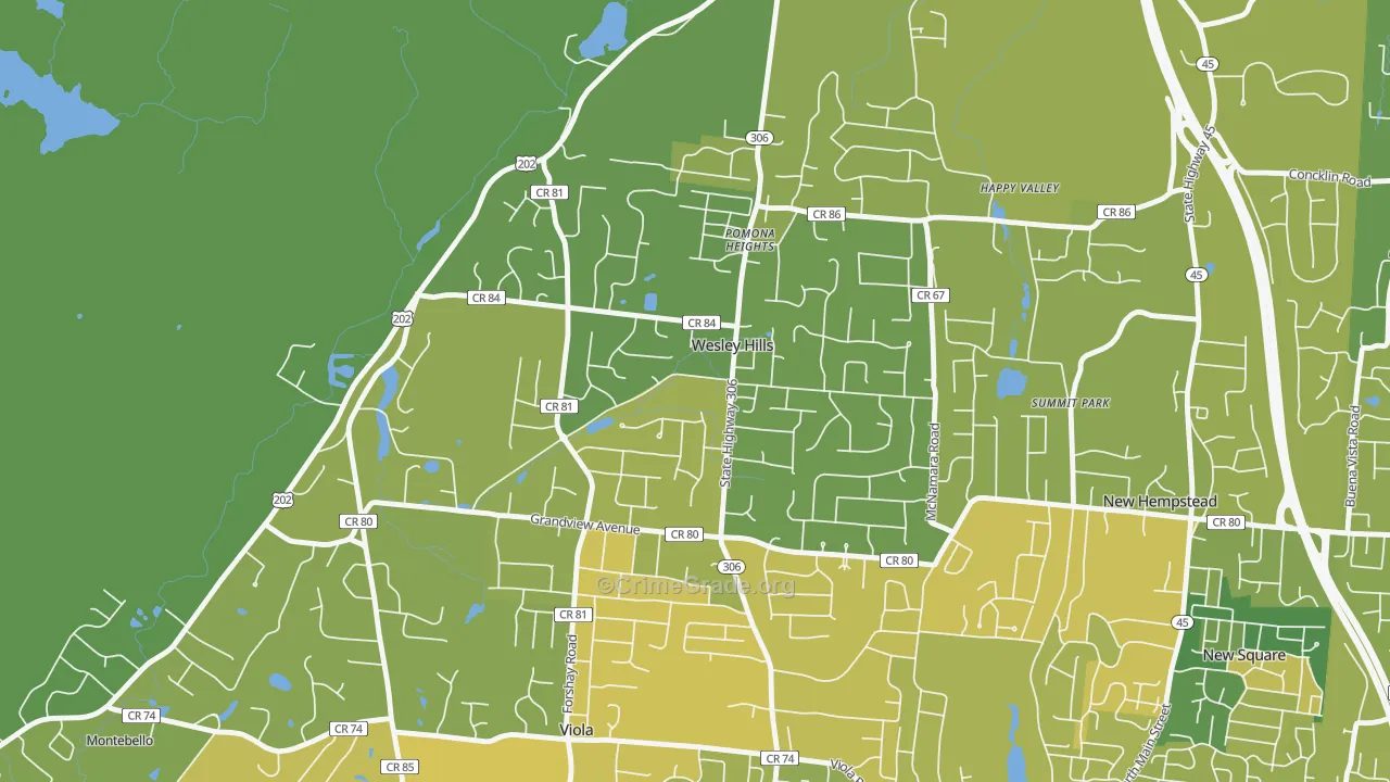 Wesley Hills, NY Map of Vandalism Rates