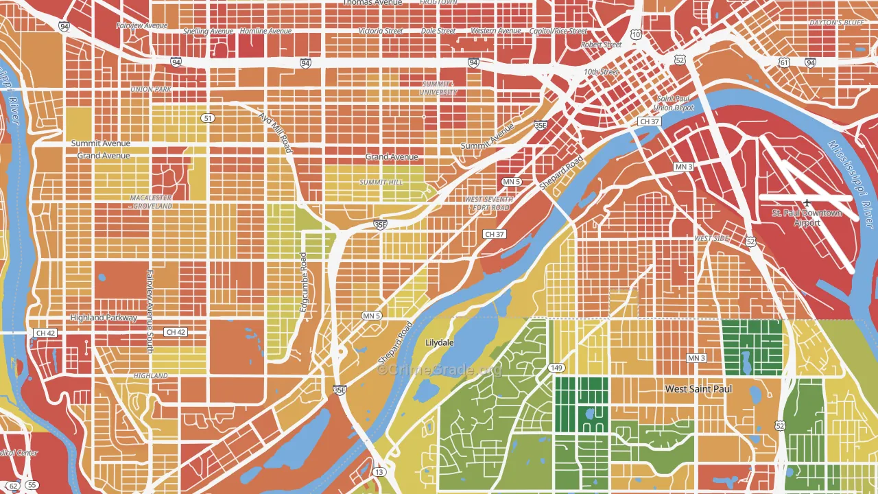 West 7th, St. Paul, MN Map of Vandalism Rates