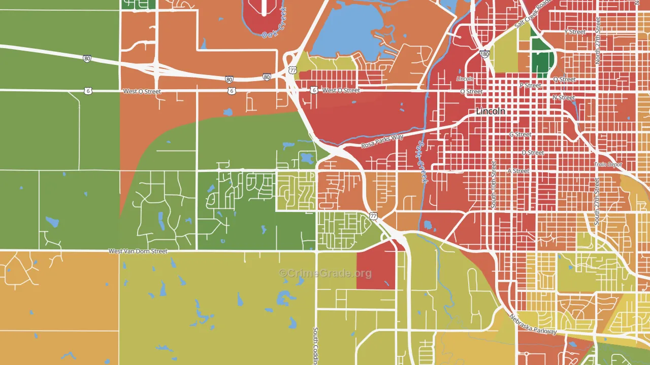 West A, Lincoln, NE Map of Vandalism Rates