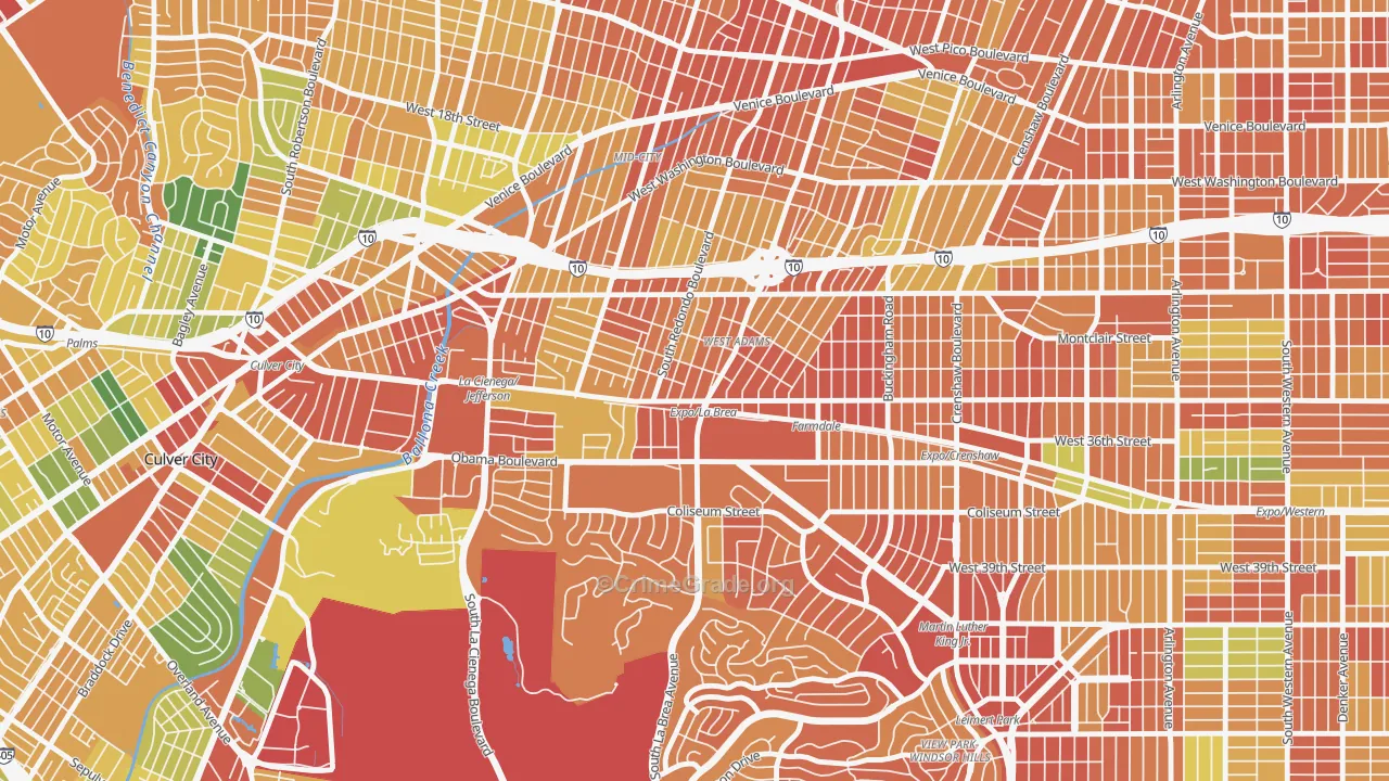 West Adams, Los Angeles, CA Map of Vandalism Rates