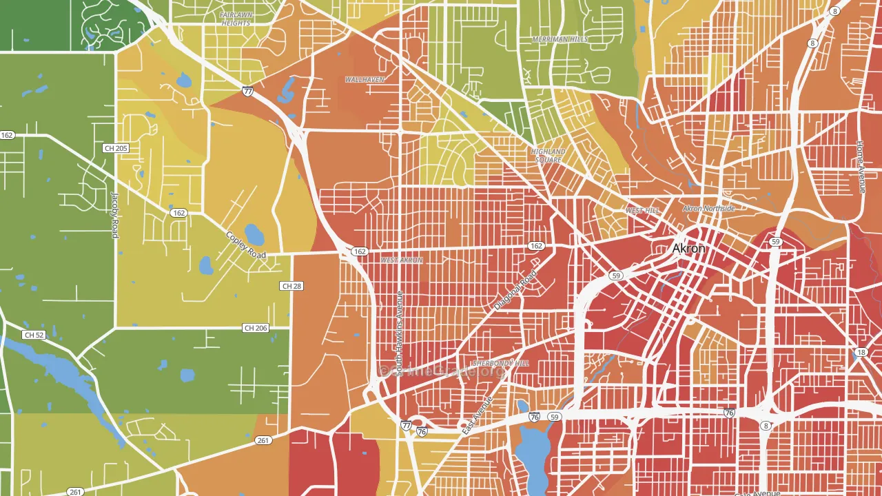 West Akron, Akron, OH Map of Vandalism Rates