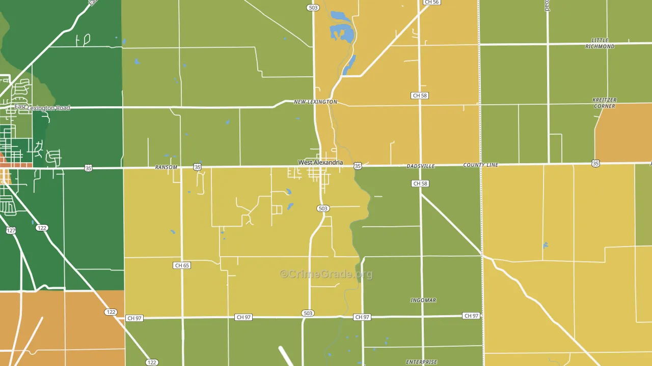 West Alexandria, OH Map of Vandalism Rates