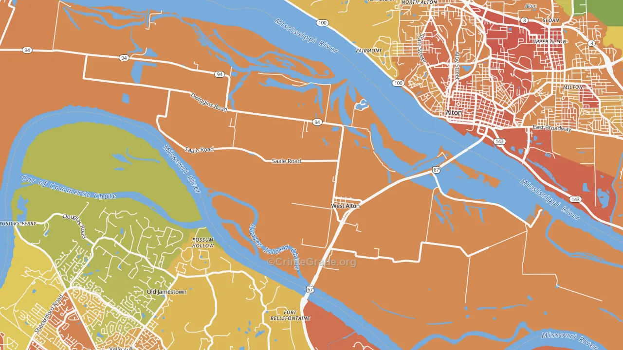 West Alton, MO Map of Vandalism Rates