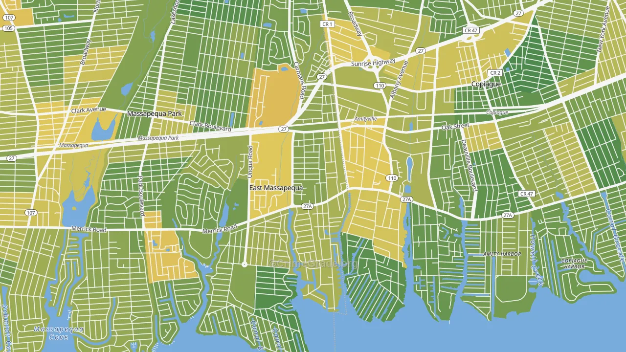 West Amityville, East Massapequa, NY Map of Vandalism Rates