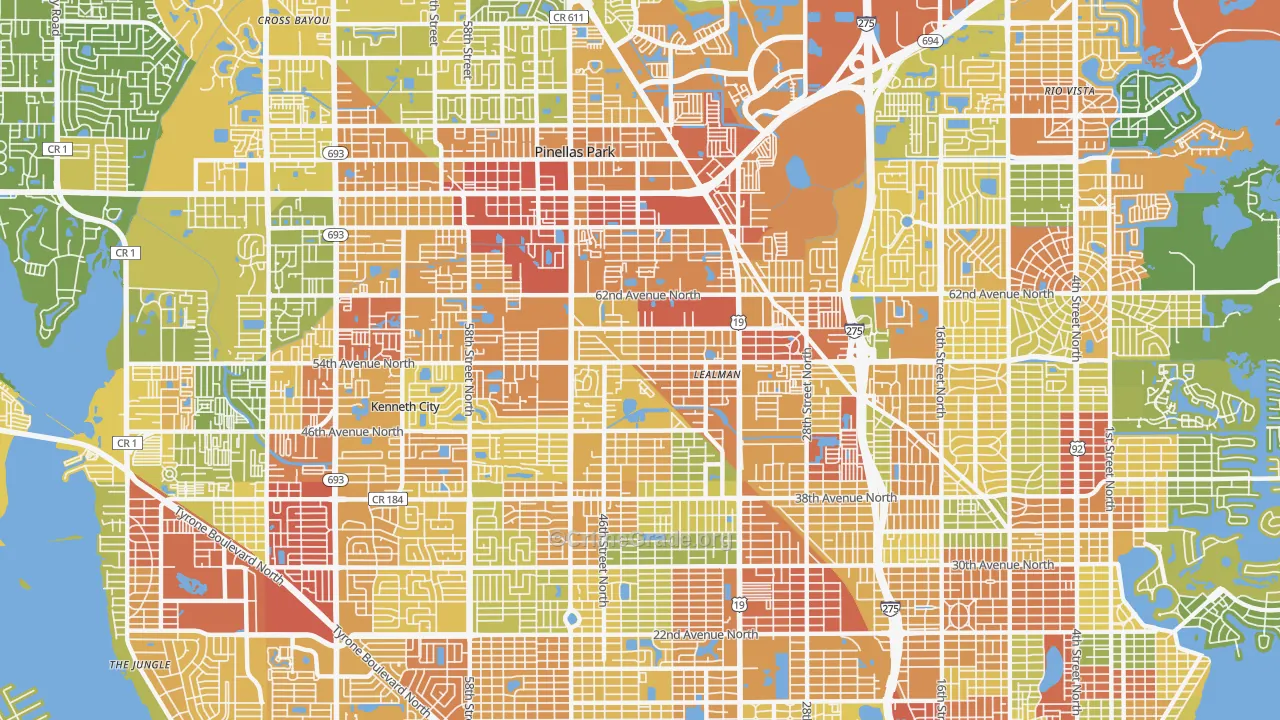 West and East Lealman, Lealman, FL Map of Vandalism Rates