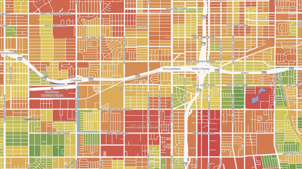 West Athens, CA Map of Vandalism Rates