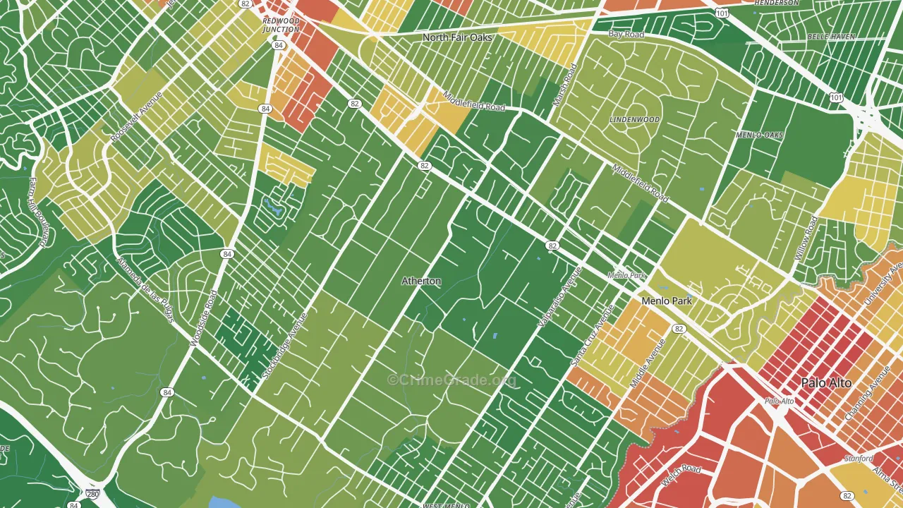 West Atherton, Atherton, CA Map of Vandalism Rates