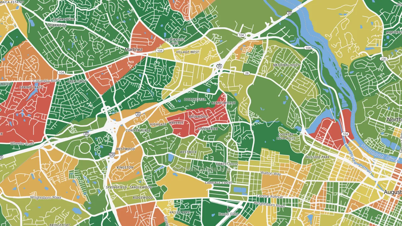 West Augusta, Augusta, GA Map of Vandalism Rates