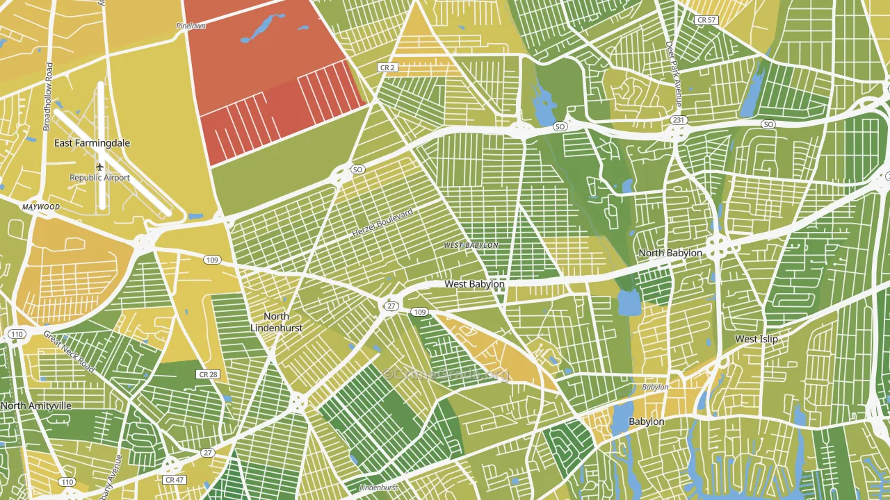 West Babylon, NY Map of Vandalism Rates