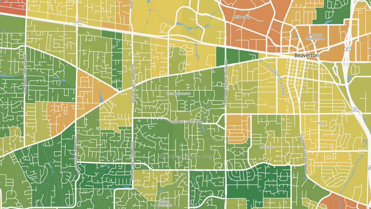 West Beaverton, Beaverton, OR Map of Vandalism Rates