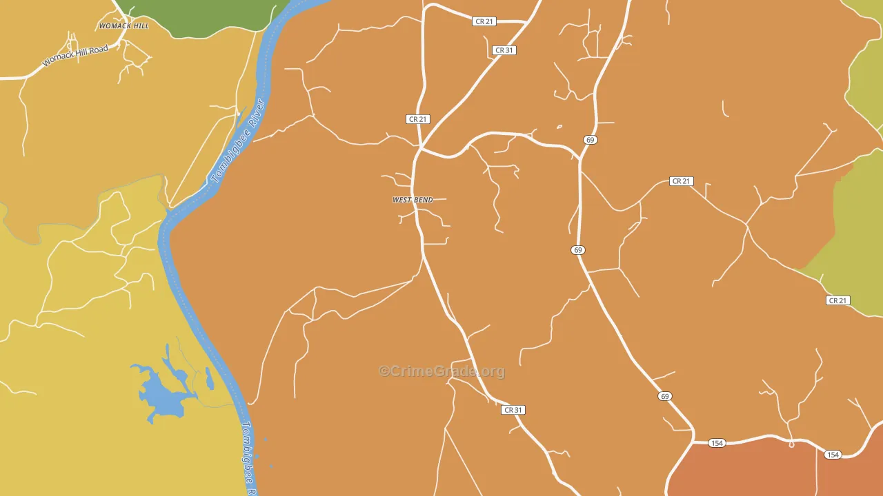 West Bend, AL Map of Vandalism Rates