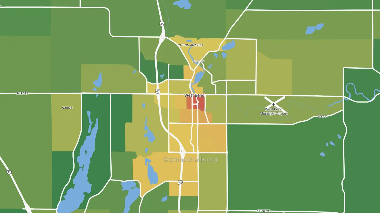 West Bend, WI Map of Vandalism Rates