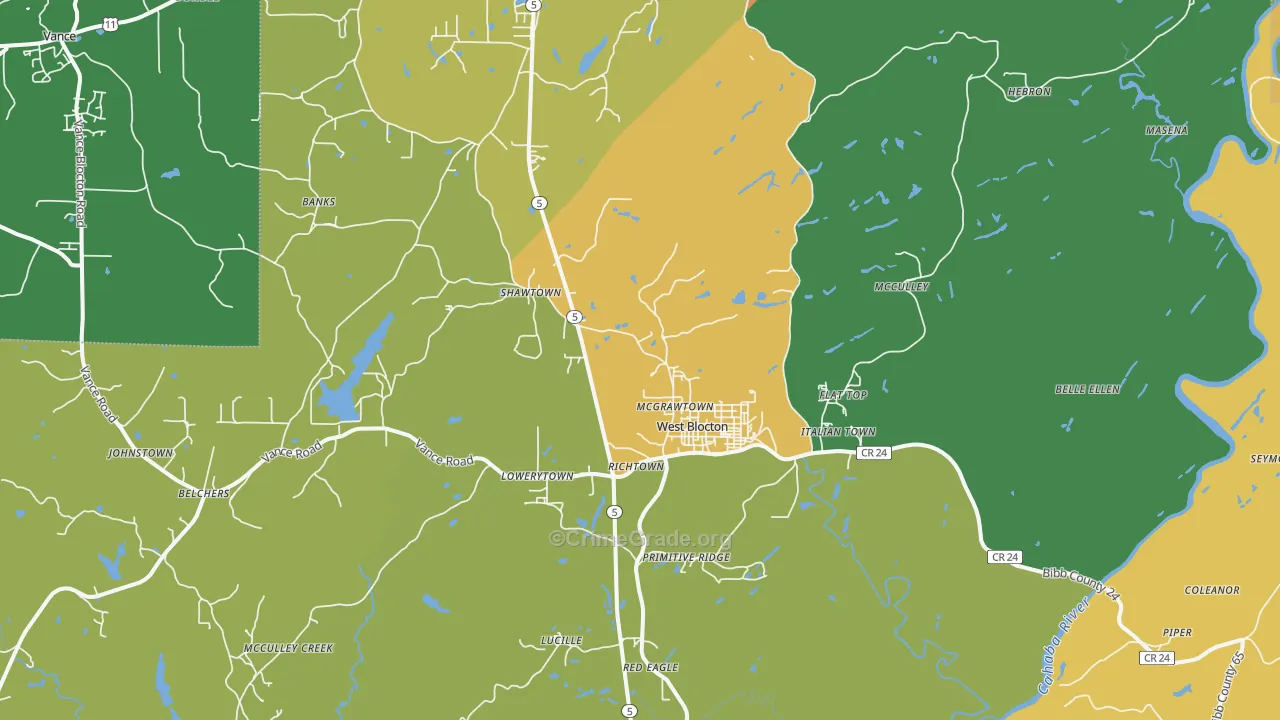 West Blocton, AL Map of Vandalism Rates
