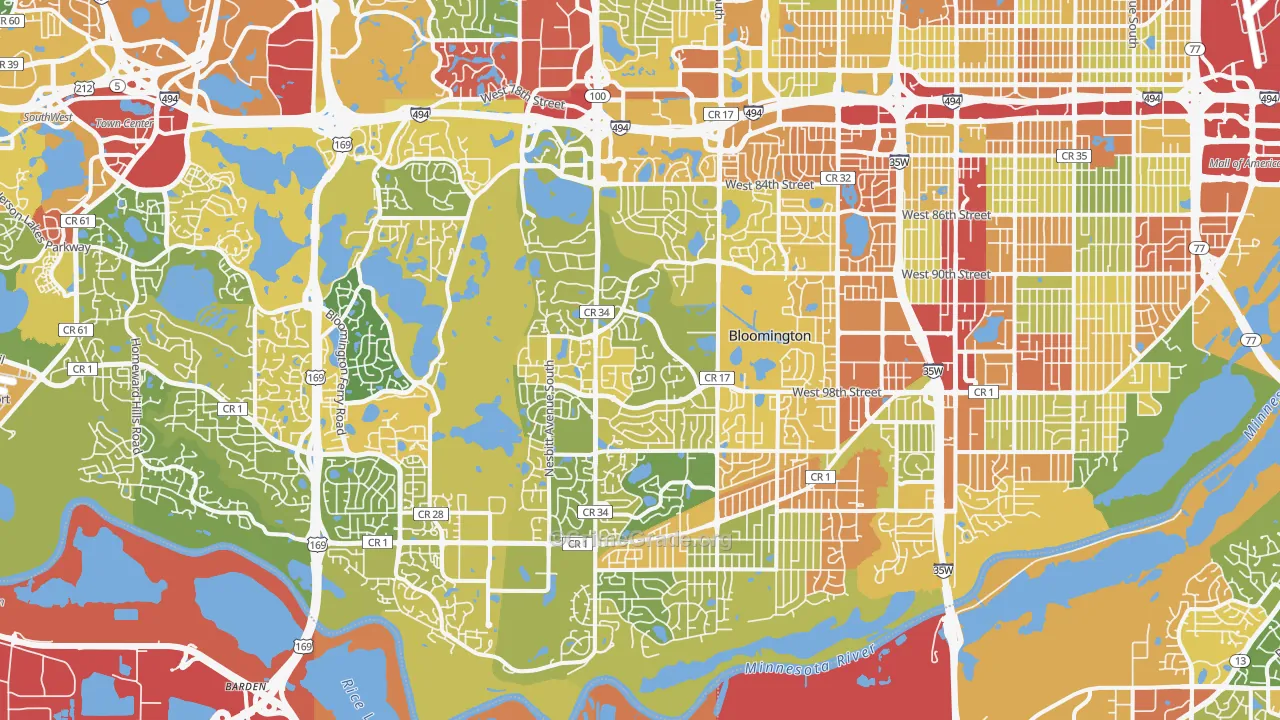 West Bloomington, Bloomington, MN Map of Vandalism Rates
