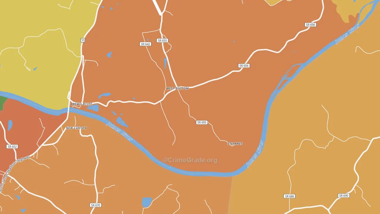 West Bottom, VA Map of Vandalism Rates