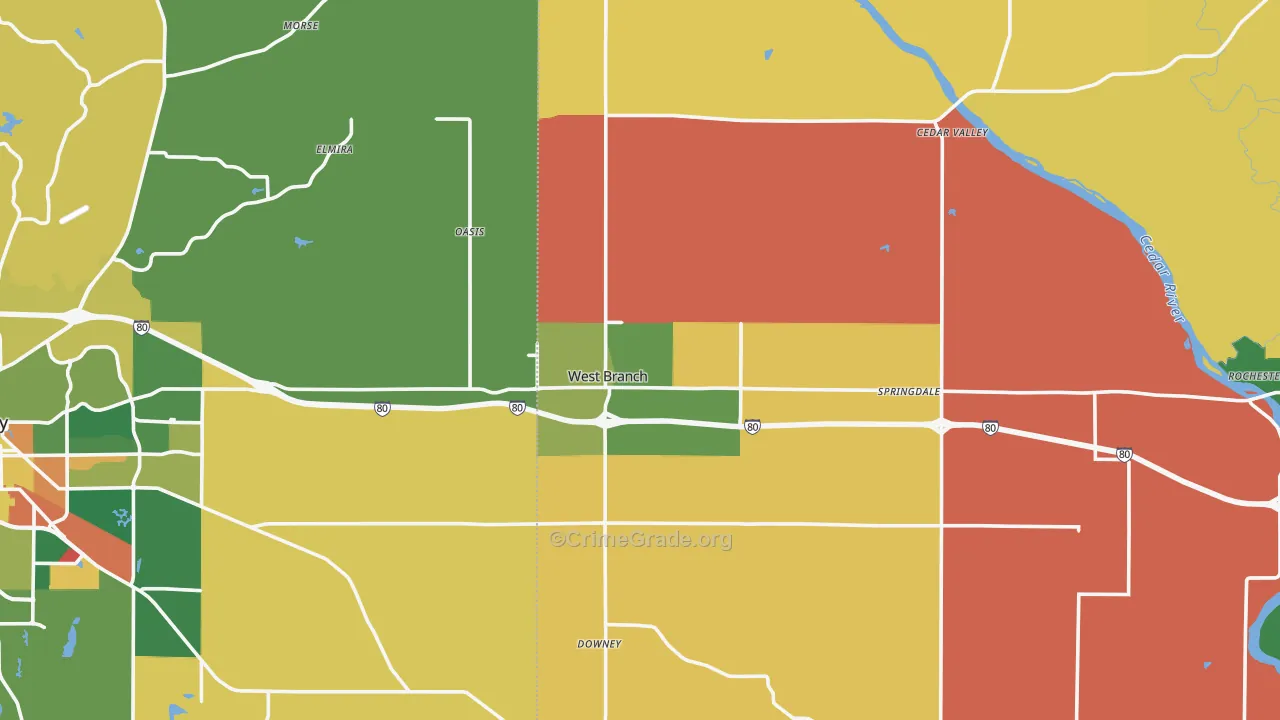 West Branch, IA Map of Vandalism Rates
