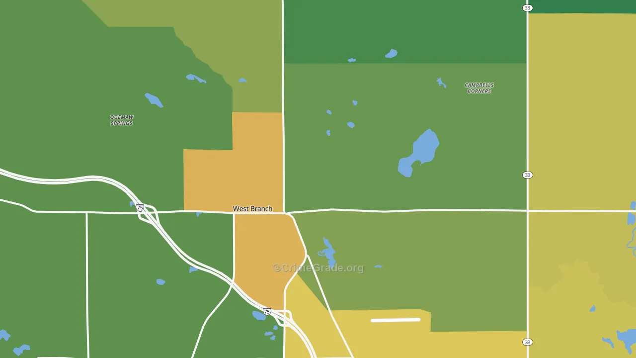 West Branch, MI Map of Vandalism Rates