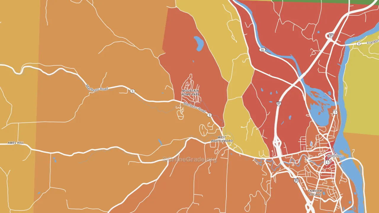 West Brattleboro, VT Map of Vandalism Rates