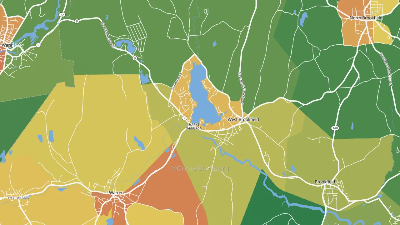 West Brookfield, MA Map of Vandalism Rates