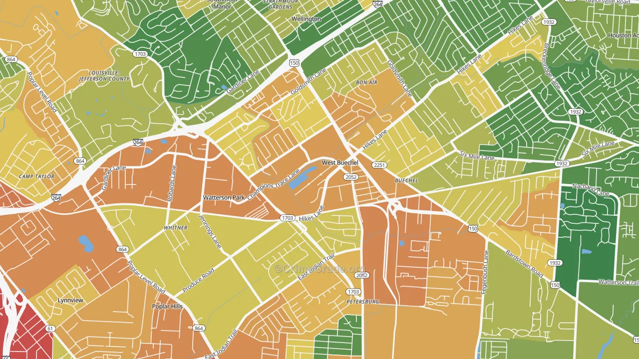 West Buechel, KY Map of Vandalism Rates