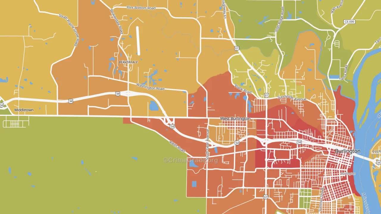 West Burlington, IA Map of Vandalism Rates